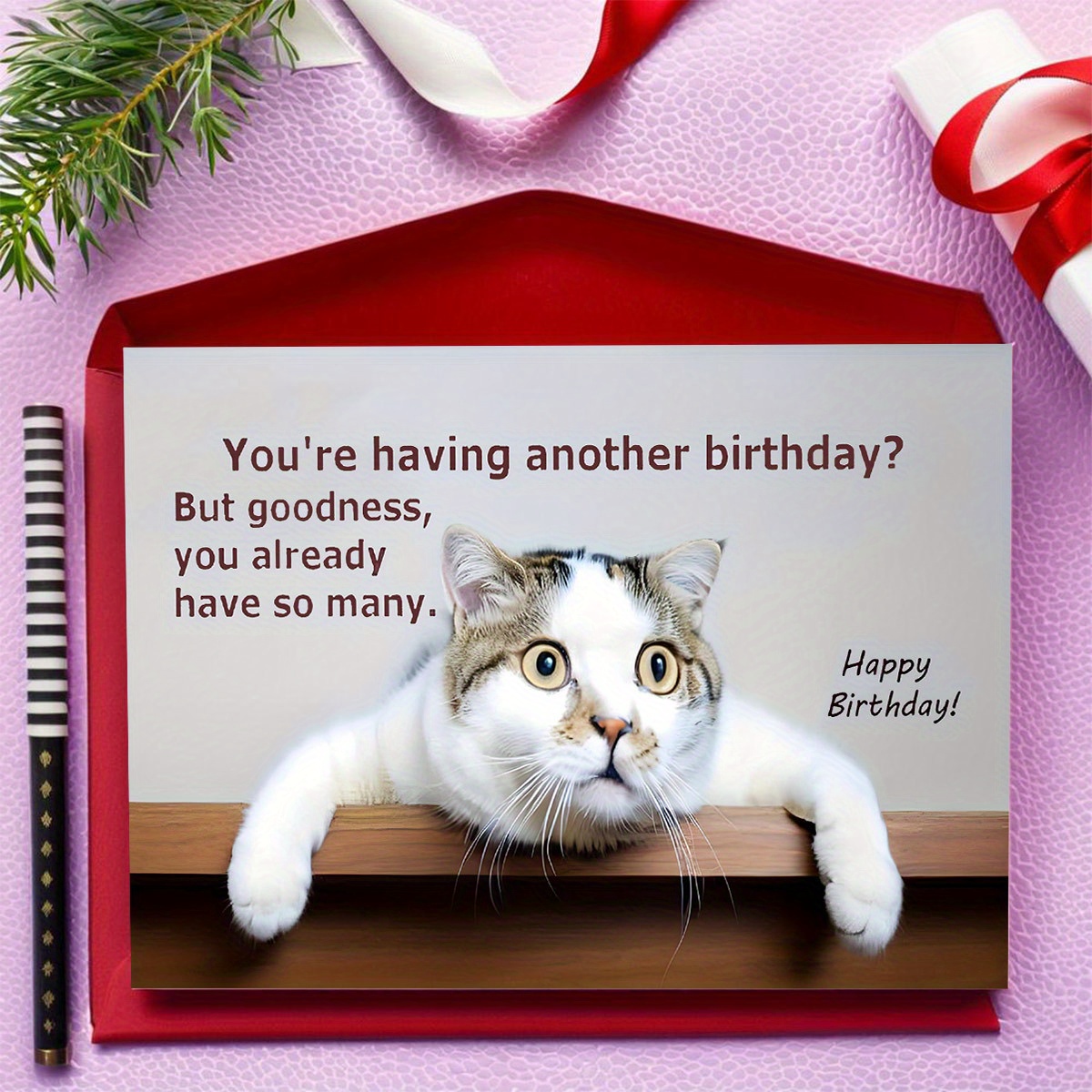 

[ Celebrations] Cat Birthday Card With Envelope - Humorous "you're Having Another Birthday" Message, Perfect Gift For Cat Lovers, Cute Animal , Ideal For Any ,