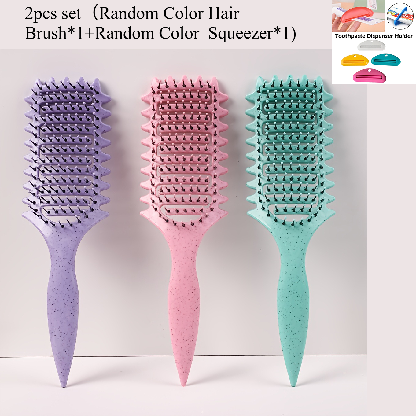 TEMU 2pcs Set Random Color Hair Brush*1+random Color Toothpaste Tube Squeezer*1)curly Hair Brush, Vented Shaping And Defining Curls For Women, Ideal
