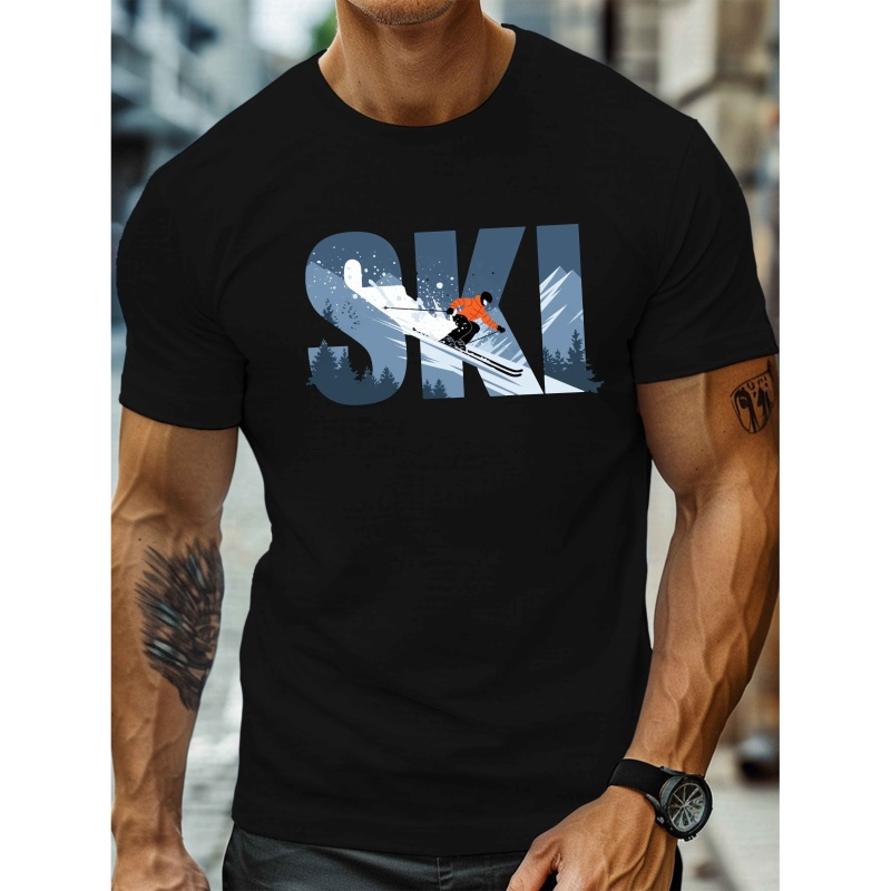 

T-Shirt Décontracté pour Homme avec Col Rond et Imprimé de Skieur - Léger, Respirant en Polyester, pour l'Été