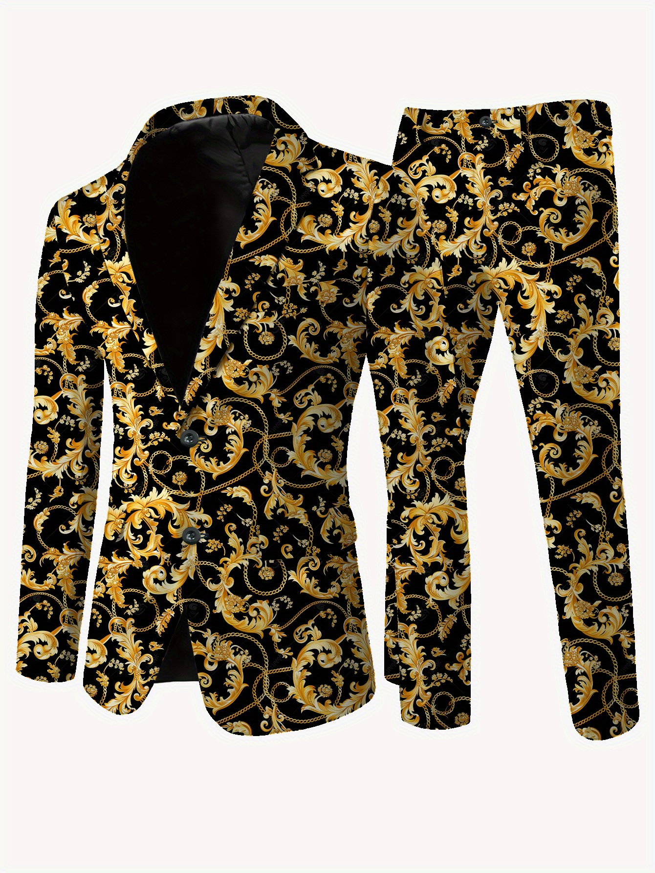 mens elegant floral pattern   and pants set long sleeve polyester   with pockets   wear skinny fit jacket   pant multicolor 0