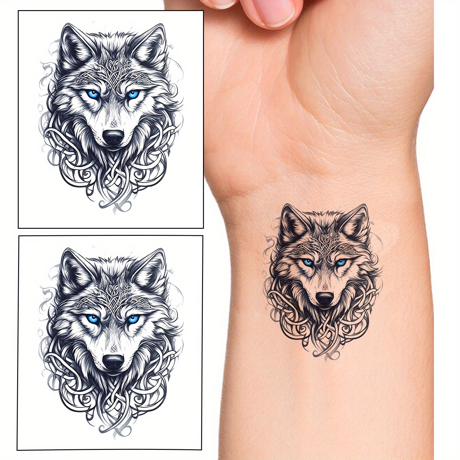 Image of 2 Sheets Wolf Celtic Knot Temporary Tattoos Tattoo Body Art Stickers For Party Decor & Favors Fake Tattoos Neck Arm Chest For Women Men Adults