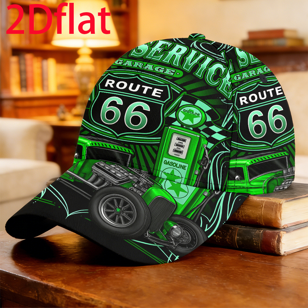 TEMU 1pc 2d Flat Green Hot Rod Garage Poster Baseball Cap Gift For Mom Printed Golf Graduation Gift Breathable & Lightweight Sports Baseball Hat