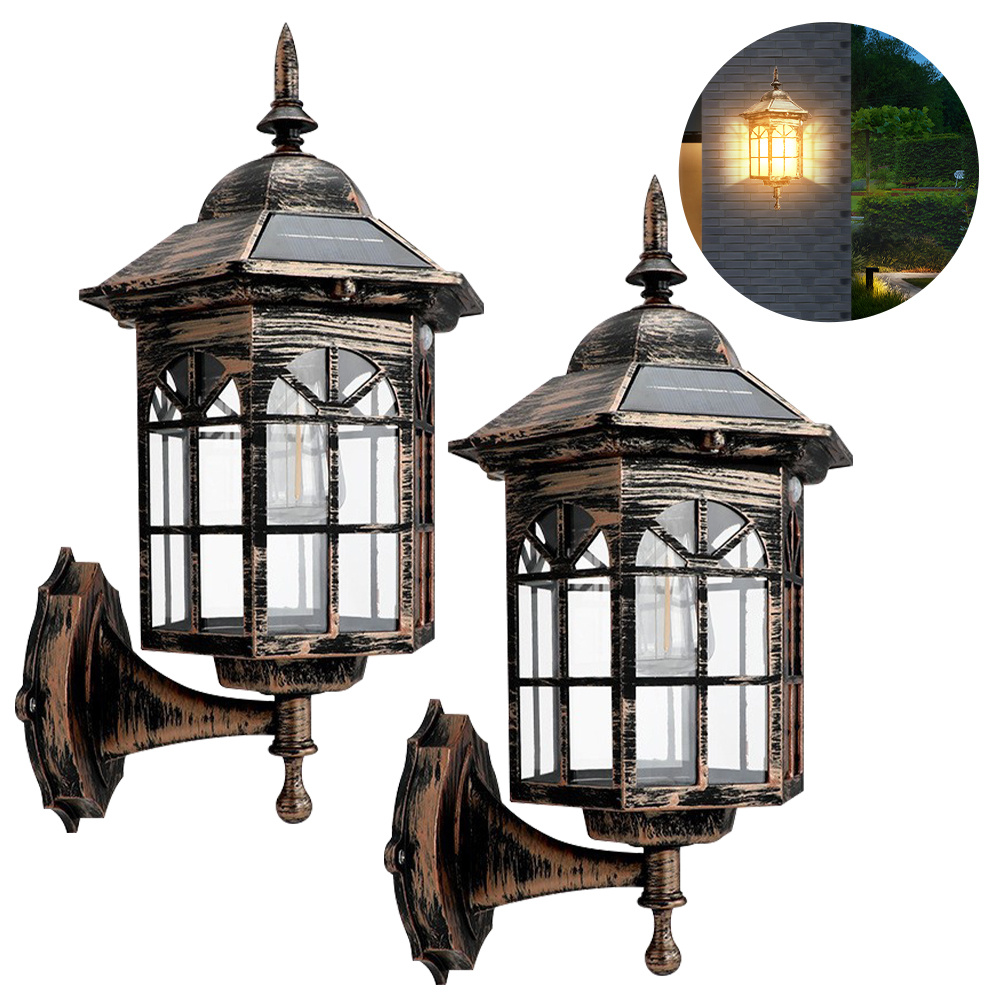 TEMU 2pcs Retro Solar Wall Light Outdoor Led Induction Light, Energy-saving And Efficient Solar Charging Suitable For Garden Fence Garage, Wall