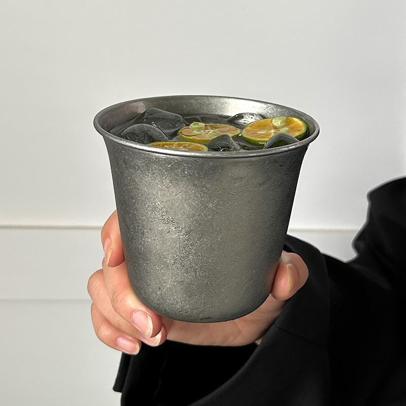 TEMU Vintage Coffee Cup, Food Grade Stainless Steel Cold Drink Cup, Frosted Thickened Wide Mouthed Cup, Outdoor Household Water Cup