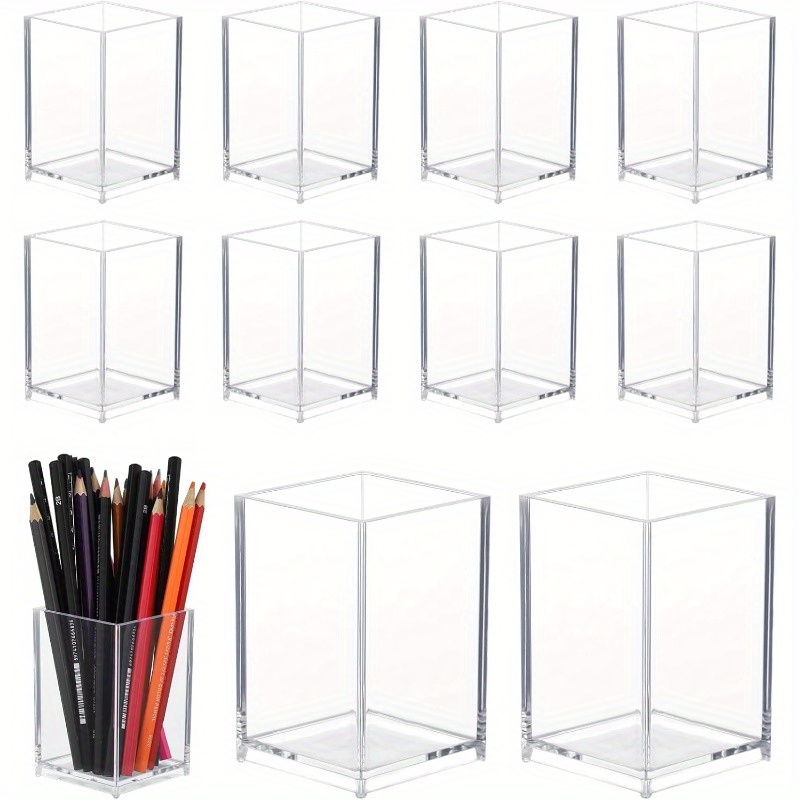 

10pcs Clear Acrylic Pen & Makeup Brush Holders - Sleek, Desktop Organizer Cups For Home, Office, School Supplies | For Easy , Cute Office Supplies