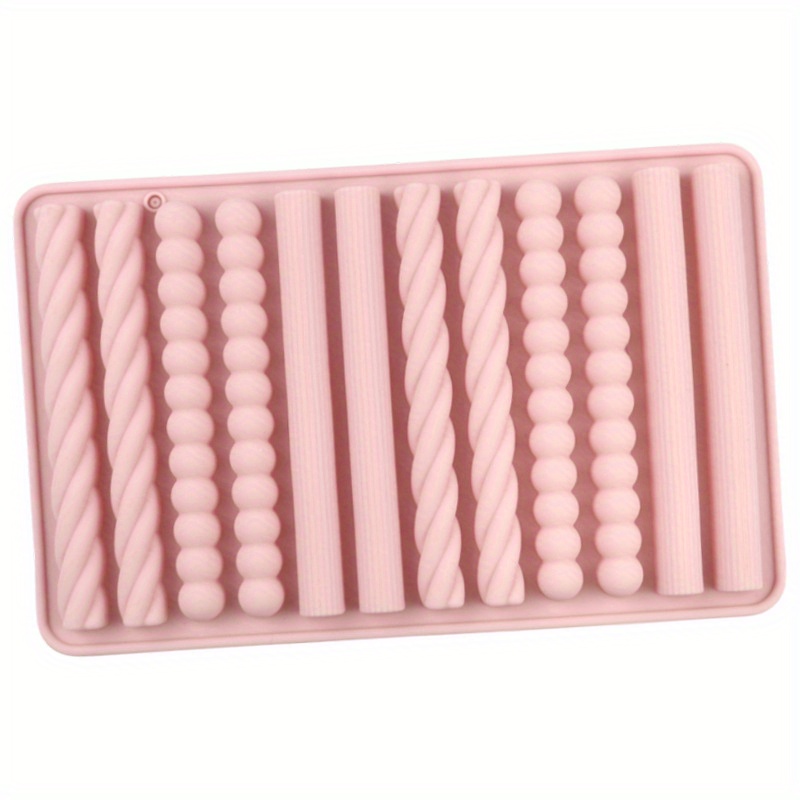 Image of 12- Multi-functional Long Bar Chocolate Energy Bar Silicone Mold, Cake Making Mold, Finger Cookie Silicone Mold, Wax Bottle Candy Mold, Wavy Twist Long Bar Silicone Mold