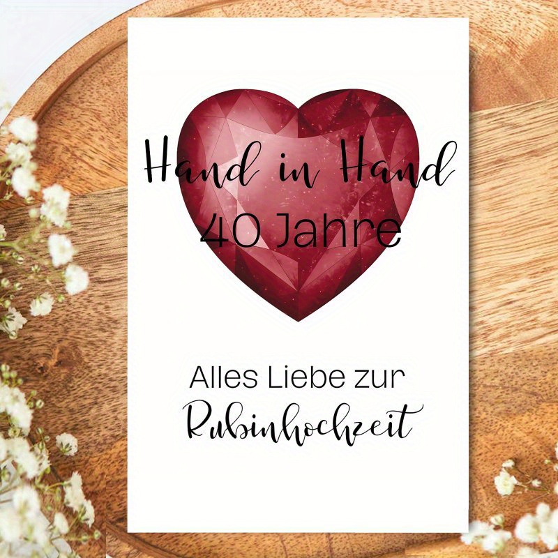 TEMU 1pc Funny Ruby-themed 40th Anniversary Love Card With - Unique German Greeting For Husband, Wife, Boyfriend, Girlfriend - Ideal For Valentine's