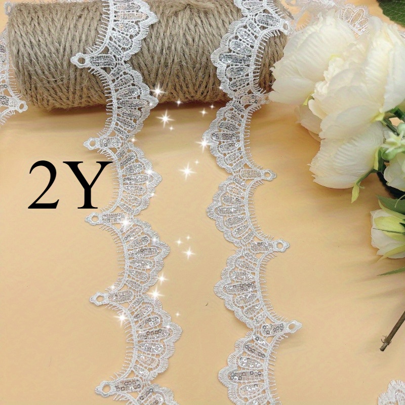 TEMU 2y3m/1.18in White Embroidered Lace Fabric, Suitable For Sofa Cushions, Pillowcases, Bed Skirts, Tablecloths, Home Textiles, Edge Trimmings,