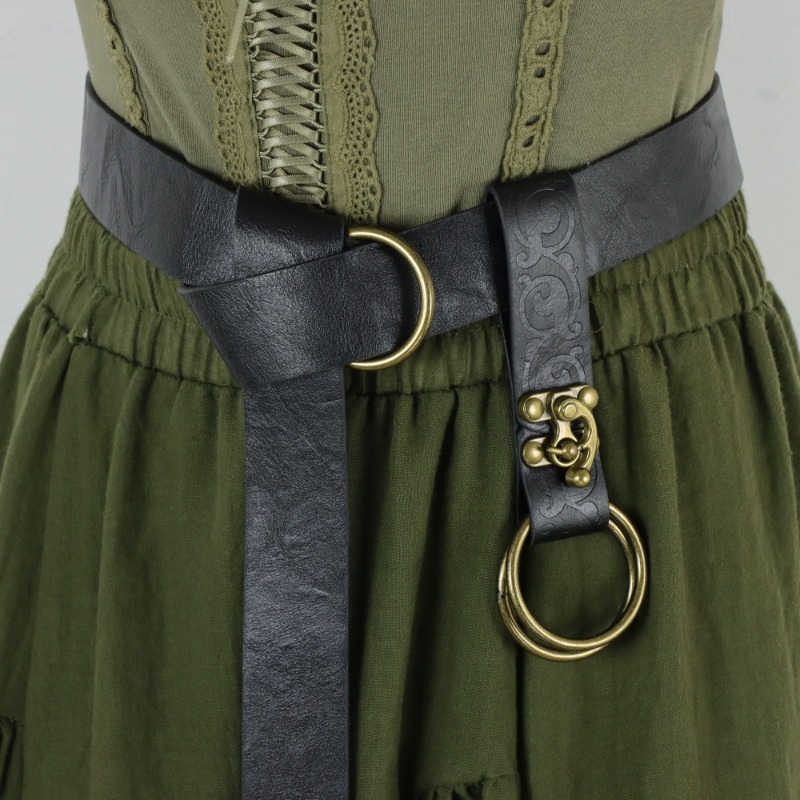 TEMU 2pcs Set Medieval Retro Embossed Wide Pu Waist-cinching Belt Retro Dark Pattern Scroll Print Black Skirt Clip Set Medieval Retro Larp