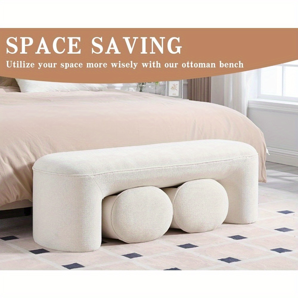 53 Inch Long Bedroom Bench with 2pcs Step Stools, Nesting Ottoman Bench Set, Padded End Of Bed Bench Modern Upholstered Bench for Living Room, Entry, Porch
