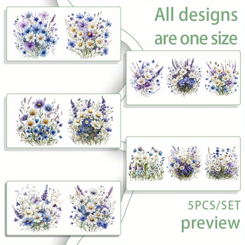 E-shop 5 Stück/Set Lila Wasserfarbe Wildblumen 16oz Glasbehälter Wrap Transfer Dekoratives UV DTF Hohe Selbstklebende Dekor Transfe
