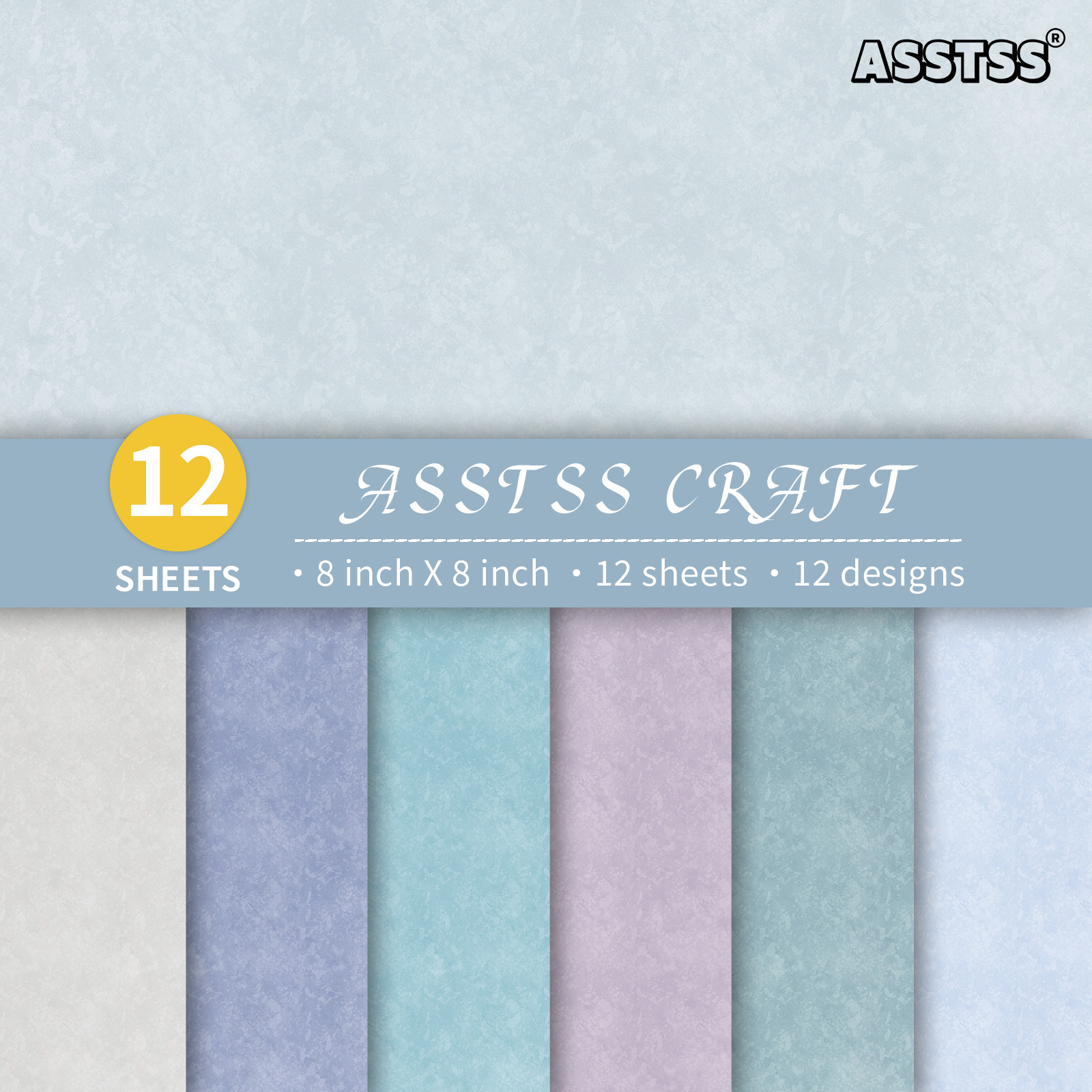 TEMU 12-sheet Asstss 8 X 8 Inches Scrapbooking Paper Pad, Muted Blue Textures And Purple Patterns Textured Paper, Soft Minimalist Style Backing Paper