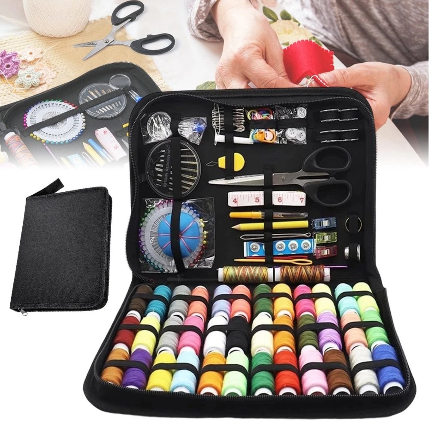 Image of 197pcs Portable Sewing Kit With Threads, Needles, Buttons, And Marking Buckles | Fabric Tool Bag, Ideal For Home, Business, Mother's Day, Christmas, Or Schoolwork, Mixed Color