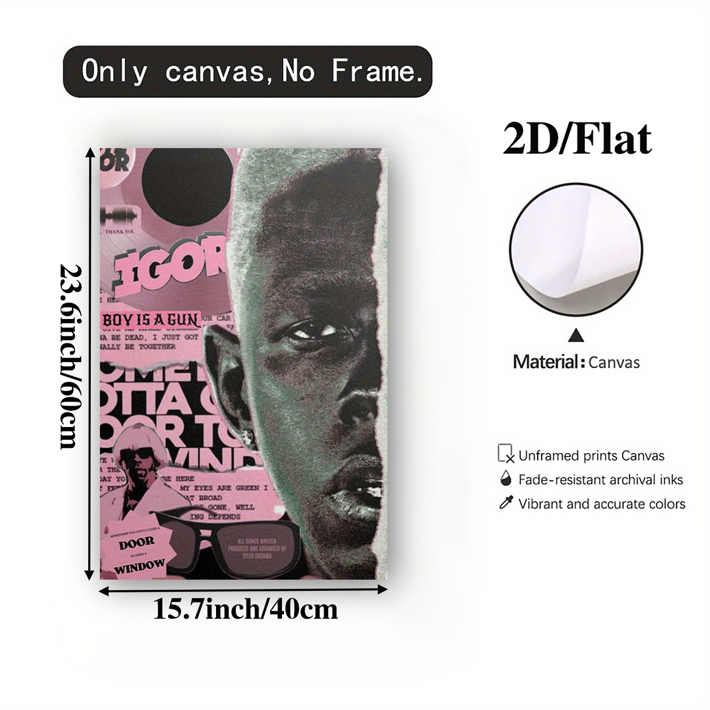 TEMU 2d Flat, 1pc Okonma Portrait Frameless Canvas Art Print - Modern Black & Cover Wall Decor Suitable For Living Room, Bedroom, Office - / Gift, 2d