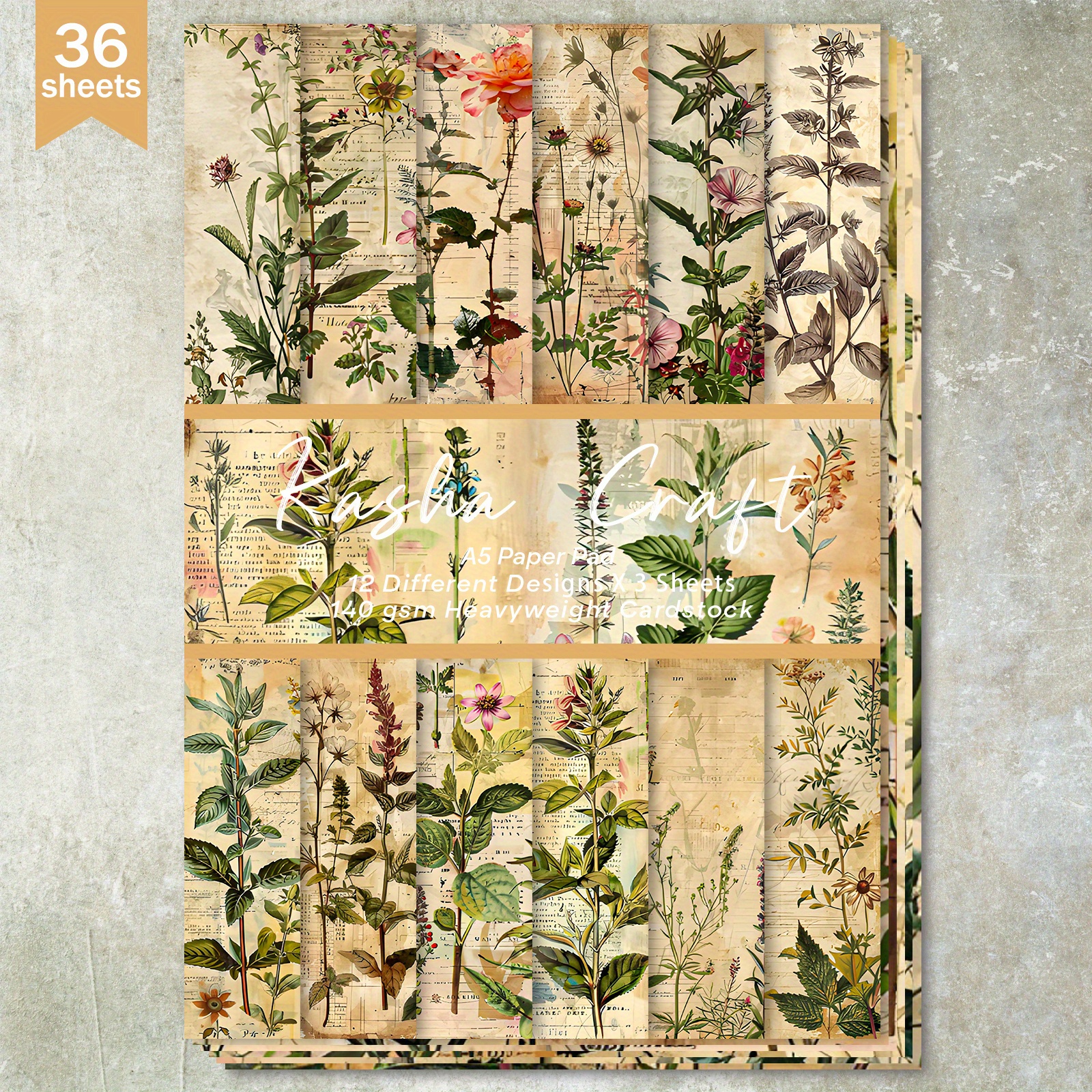 

36 Sheets A5 Vintage Botanical Art Paper, Floral And Plant Designs For Scrapbooking, Bullet Journals, Greeting Cards, And Craft Projects - Featuring Dried Flowers And , Scrapbooking Supplies