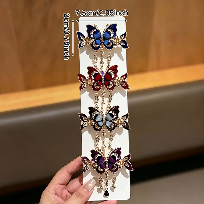 Image of 4pcs Women's Rhinestone-embedded Elegant Crab Claw Clip, Multiple Colors , Hair Claw For Back Of Head Updo, Bangs, And Side Hair, Stylish And Versatile, Suitable For Dating Wear