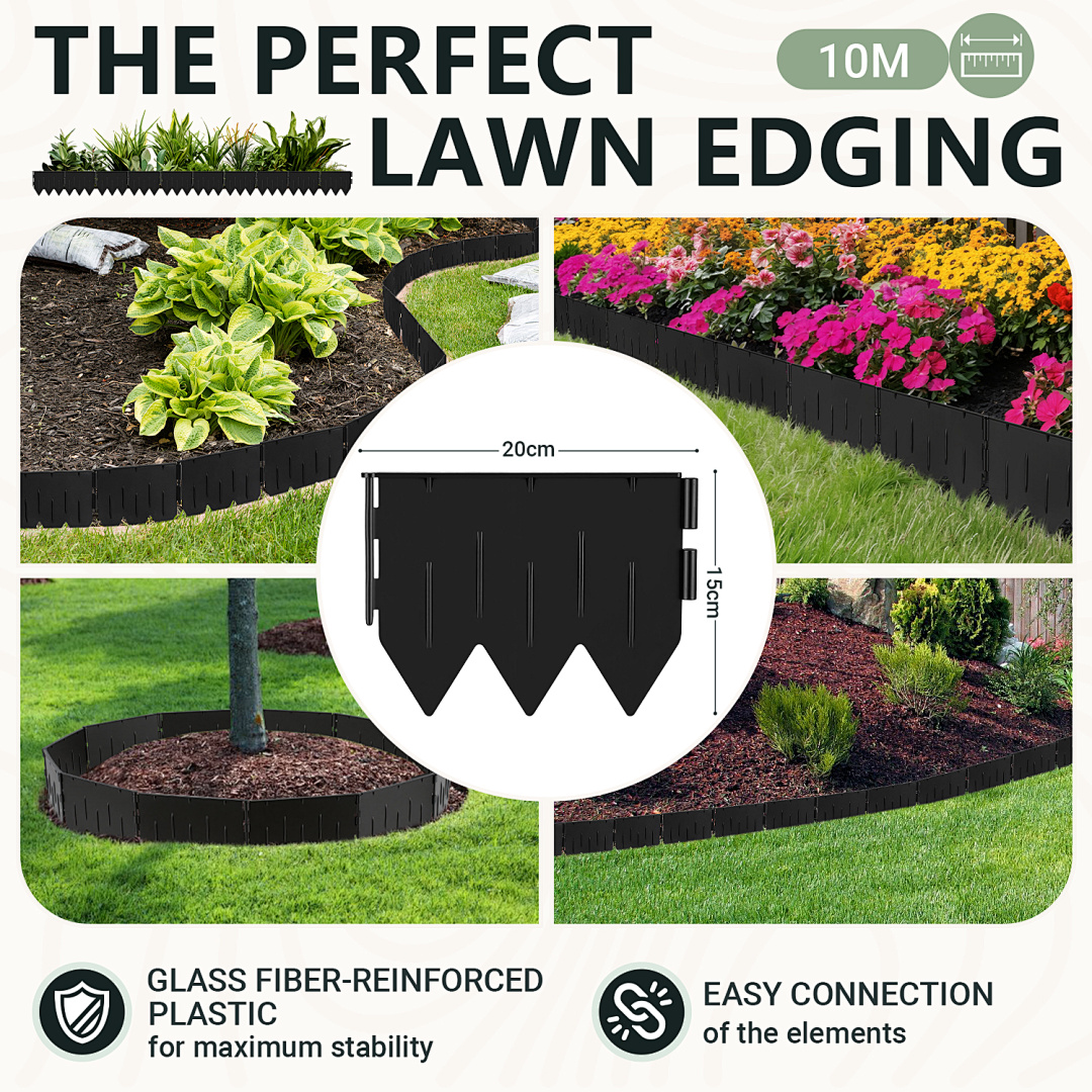 【3d】 Plastic Flower Bed Edging, 5m/10m/20m Interlocking Lawn Border Fence, Flexible Garden Landscape Divider With Spikes