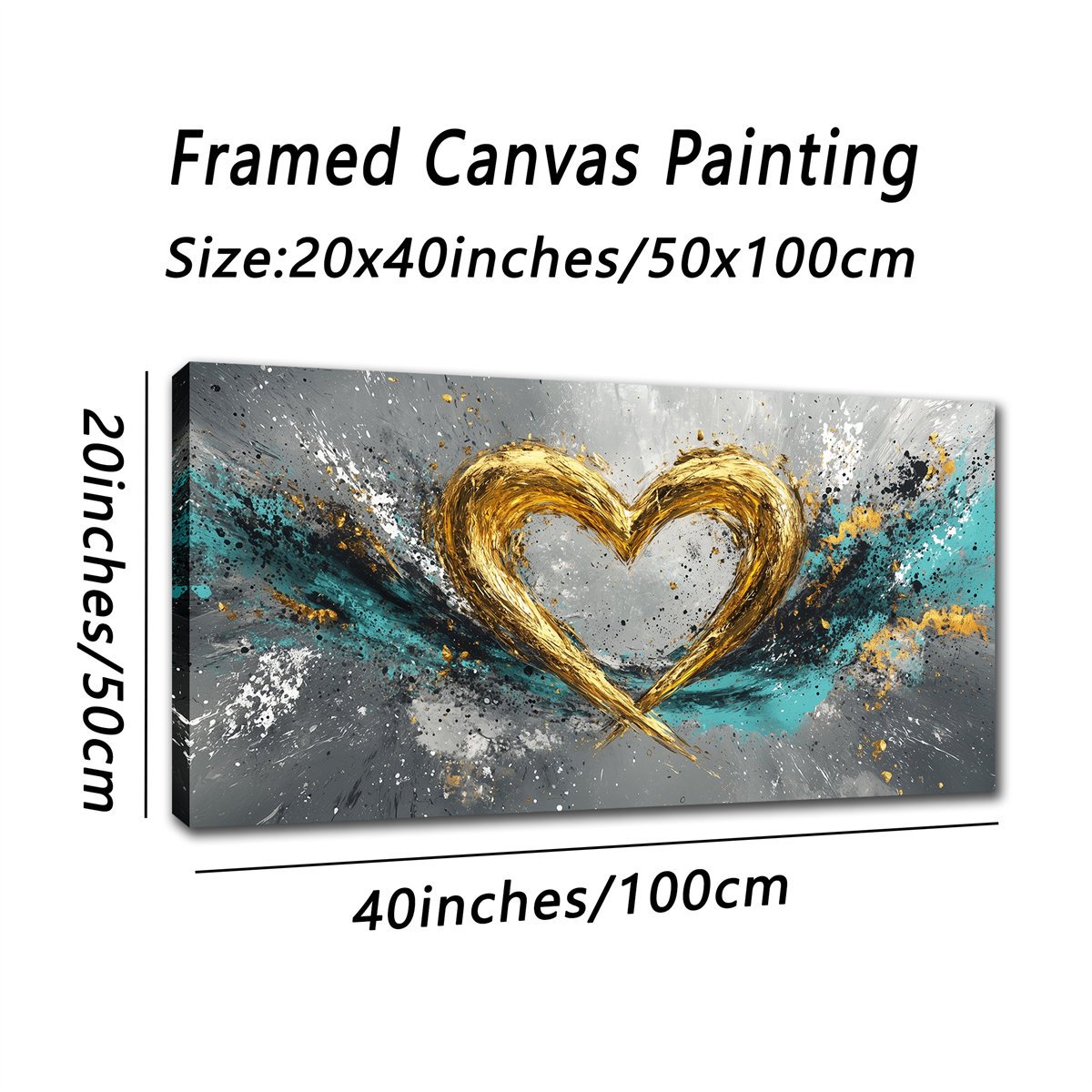 TEMU Stampa su tela a olio Art Deco Modern Minimalist Love Heart, decorazione da parete trasversale per interni, , tema paesaggistico, 20x40 pollici,