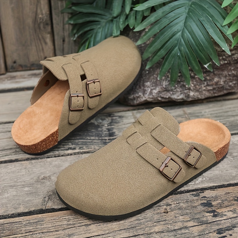 Image of 1 Pair Unisex Retro Slip-on Moccasin Slippers With Adjustable Strap & Arch Support, Soft Microfiber Upper & Cushioned Insole For Office, Casual &