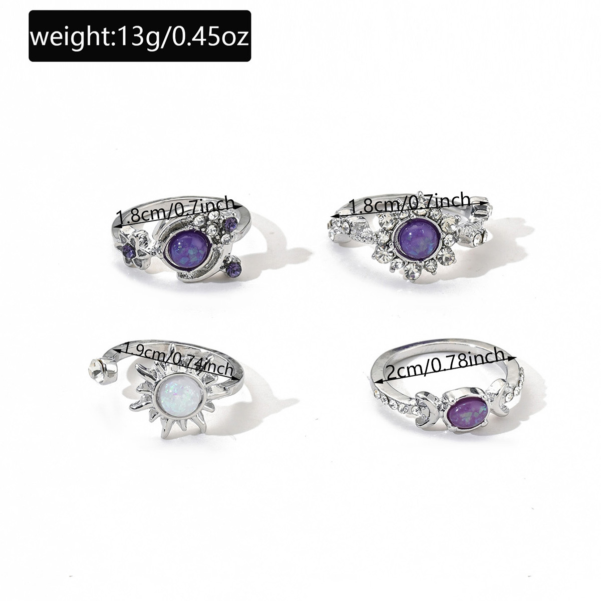 4pcs Star Moon Ring Set for Good Luck