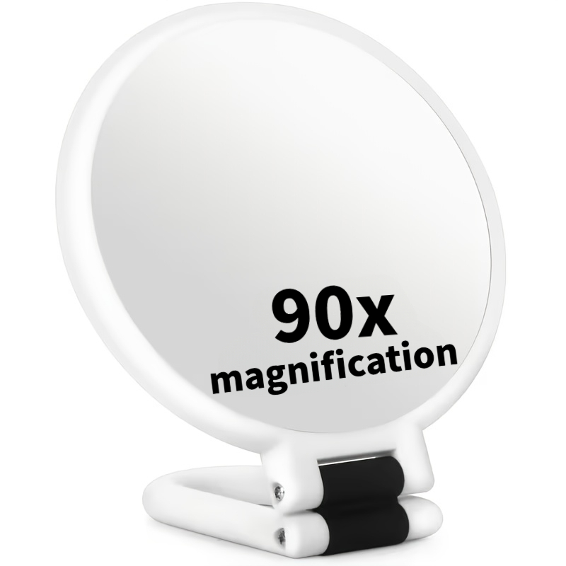 TEMU 1pc Handheld Double-sided Makeup Mirror With 1x/90x Magnification, Hd /high-quality Abs Material, Handheld Folding Hanging Desktop Mirror, Hung