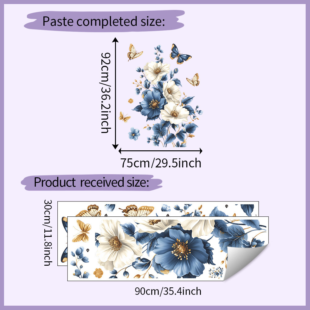 TEMU 1pc 3d Flower And Wall Stickers - Self-adhesive Removable Pvc Stickers For Bedroom, Living Room, Entrance - Decor, Blue, Golden, White For
