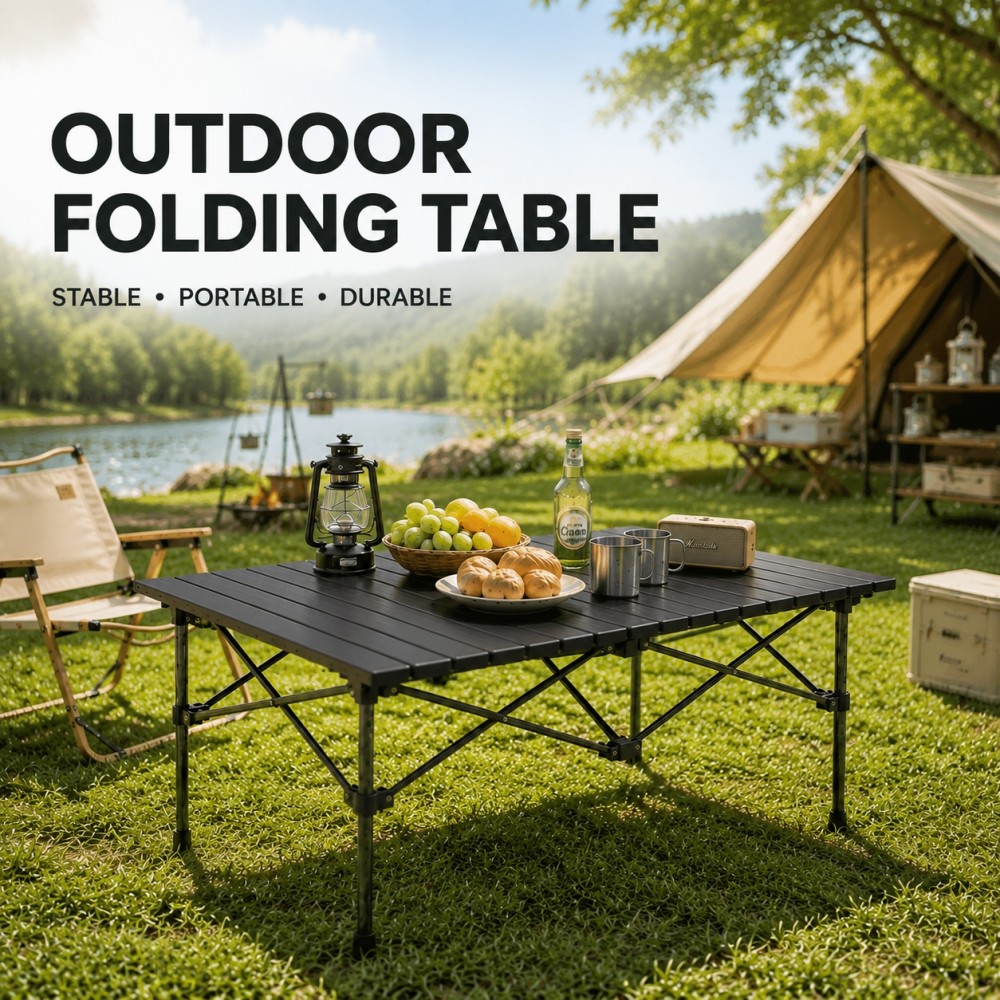 37 4in heavy duty foldable picnic table 200kg capacity outdoor camping table with egg roll top thickened steel tube   reinforced frame for patio bbq travel camping table folding camping table portable table outdoor table egg roll table 313