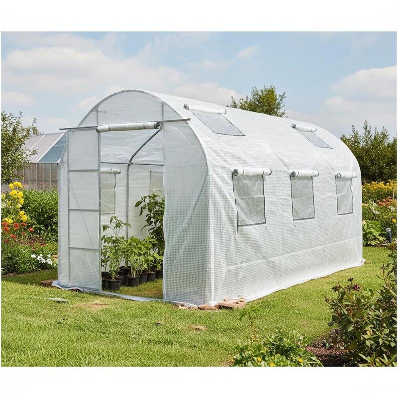 4 X 2 Meter Plant Greenhouse Replacement Fabric, Suitable For Backyard Vegetable Gardens And Nurseries, With 8 Doors And Windows, White Pe Fabric.