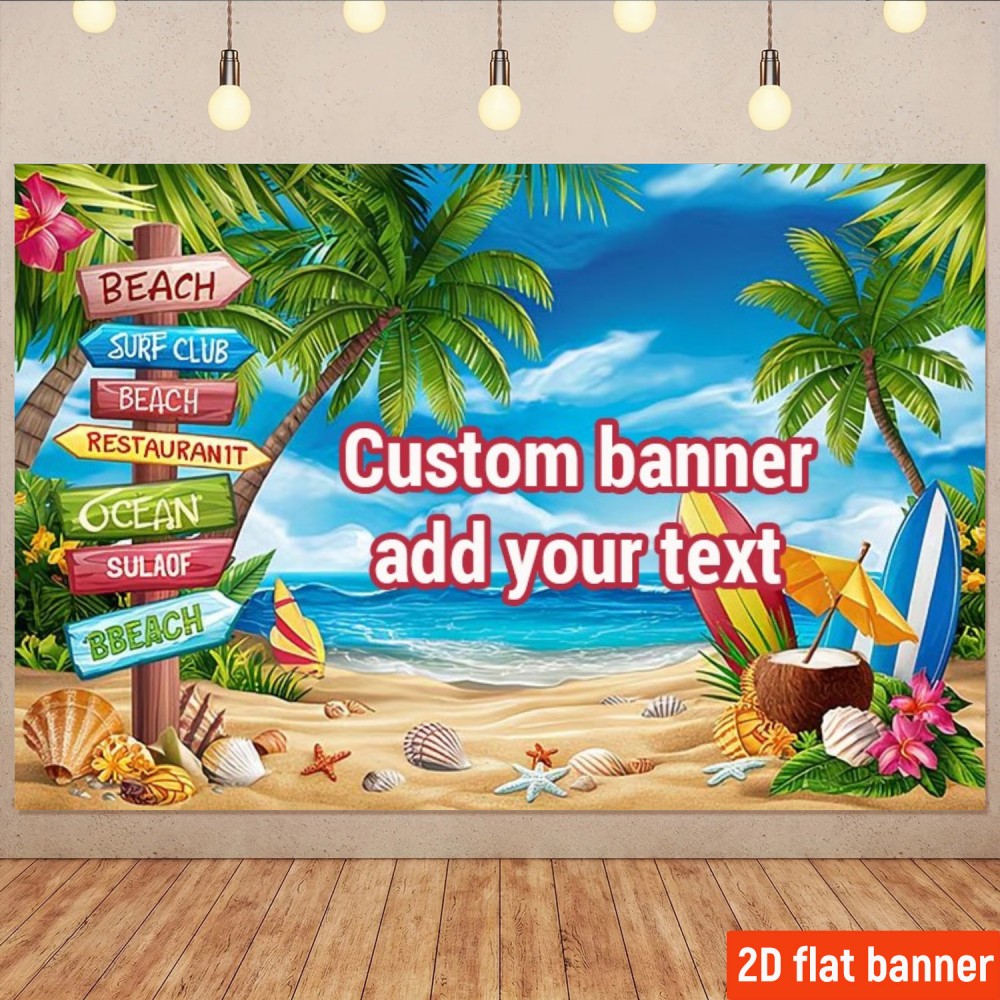 TEMU 2d Flat, 2d Flat Party Banner, 1pc Customized Beach-themed Backdrop, Personalized Photo Backdrop Wall, Suitable For Hawaiian-themed Parties,