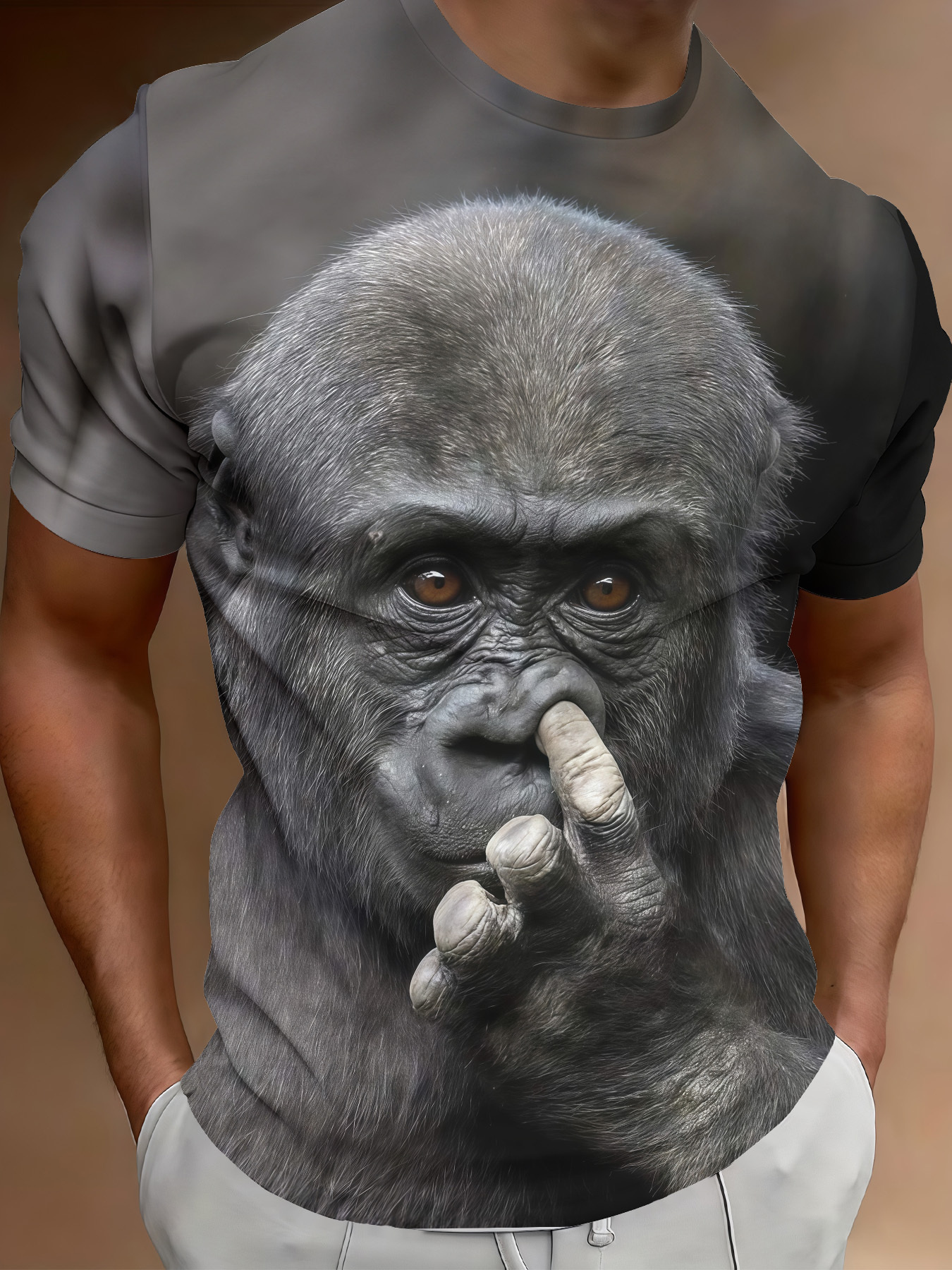 mens gorilla print t shirt short sleeve casual round neck tee with gorilla breathable comfortable shirt suitable for casual attire themed parties casual outfits machine washable   top