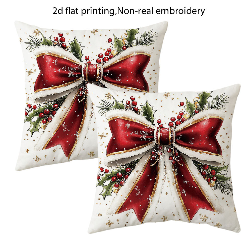TEMU 2d Flat - Set Of 2, Flat Printed Christmas Pillow Covers With Non-real Embroidery, Featuring A . Ideal For Home Decoration, Measuring 18 Inches