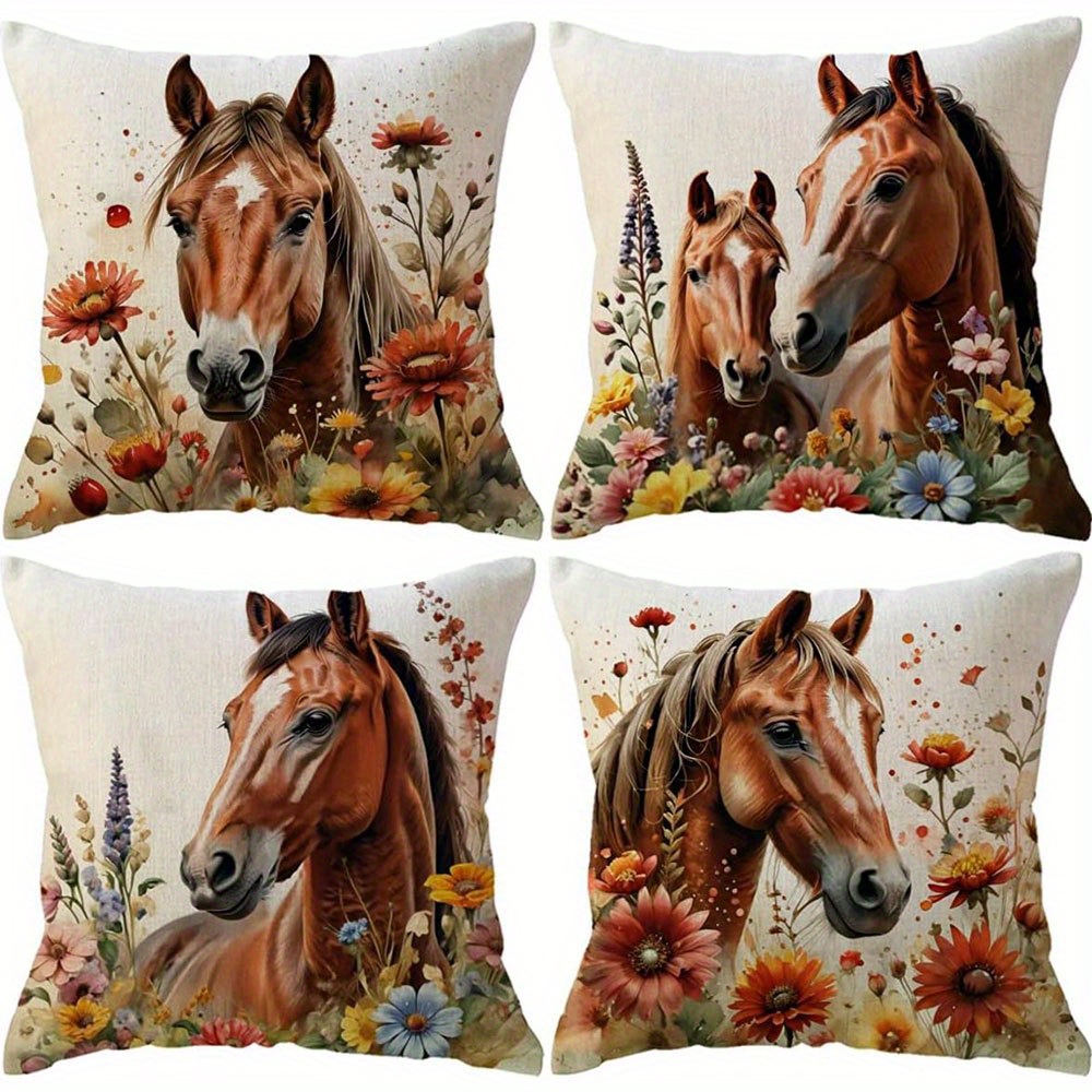 TEMU 4pcs Set Realistic - Floral Single - Sided Printed Pillowcases, In Natural - Style, Home Decor Sofa Pillowcases, Square Polyester Pillowcases,