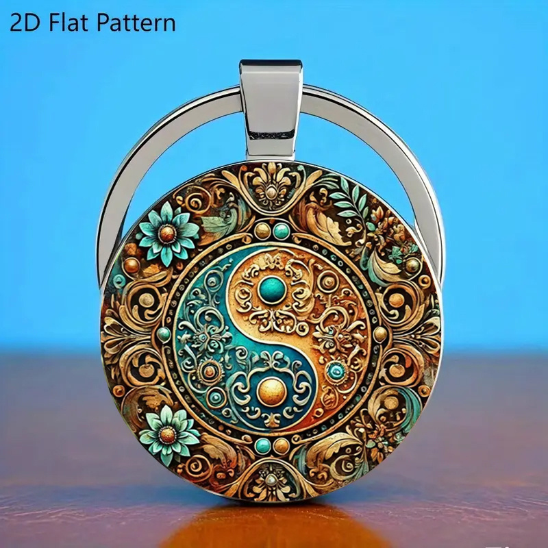 Retro Yin Yang Mandala Keychain - Exquisite Gold-plated Alloy Design, Fashionable Bag Additions, Car Pendants And Home Decorations - Unique Halloween Christmas Thanksgiving Anniversary Gift For