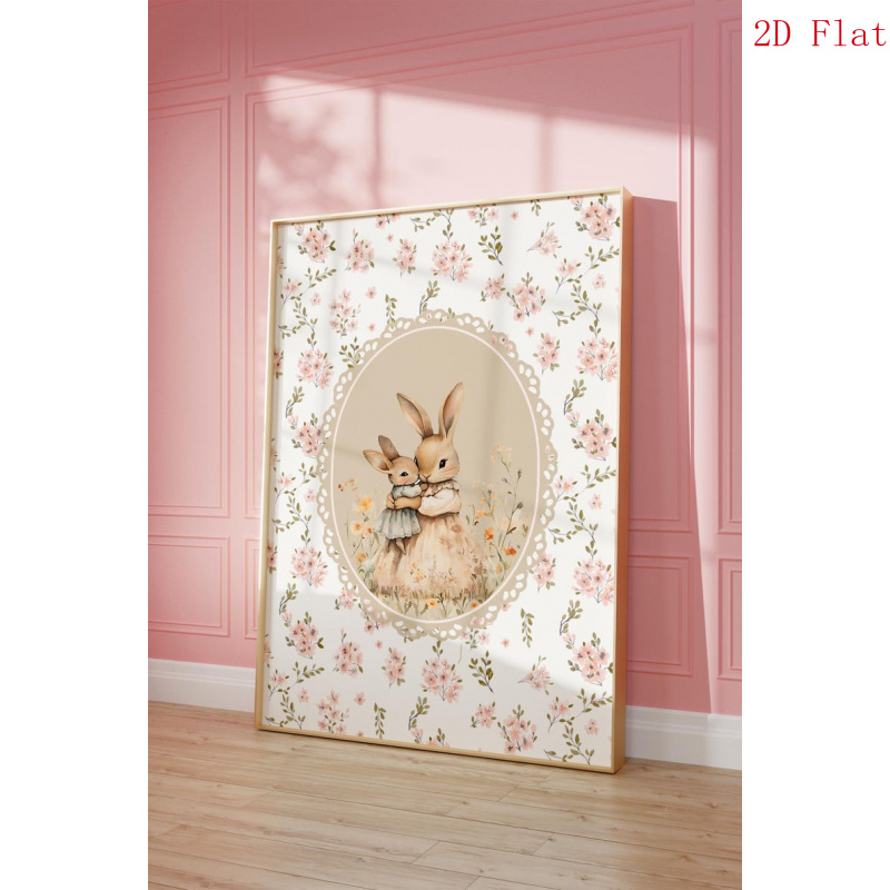 Vintage Cute Rabbit Print Floral Canvas Poster