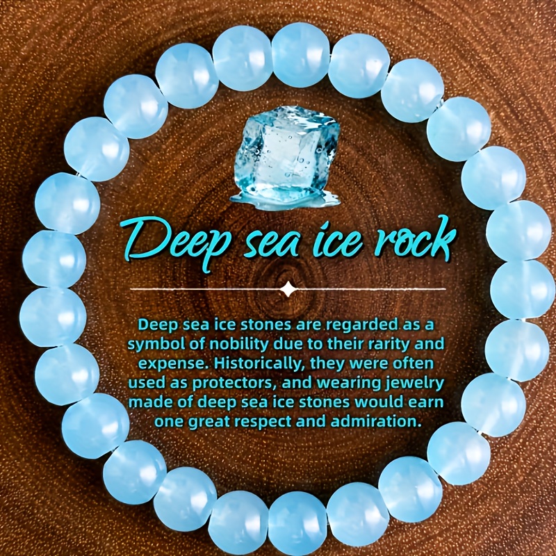 A Glass Light Blue Bracelet - 8mm Genuine Blue Color (random Shade), Bohemian Style, Suitable For Casual Wear And Valentine's Day Gifts