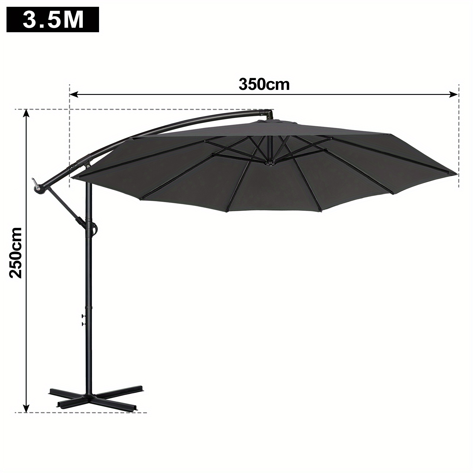Image of Bayernlive Banana Parasol/garden Awning/parasol Aluminium + Windbreak, 300cm, Parasol, Banana Parasol, Crank For Opening And Closing