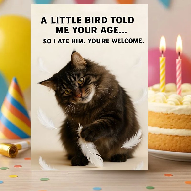 TEMU 1pc Card And Envelope, Funny Birthday Cards, 1pc Fun Greeting Card With Funny Cat Playing With Feathers Design, Perfect Gift For Birthday