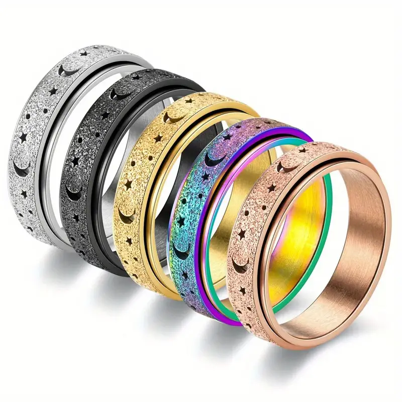 stainless steel rotating rings for women hollow star and durable everyday jewelry or gift golden plated rotating rings durable ring Product details 1