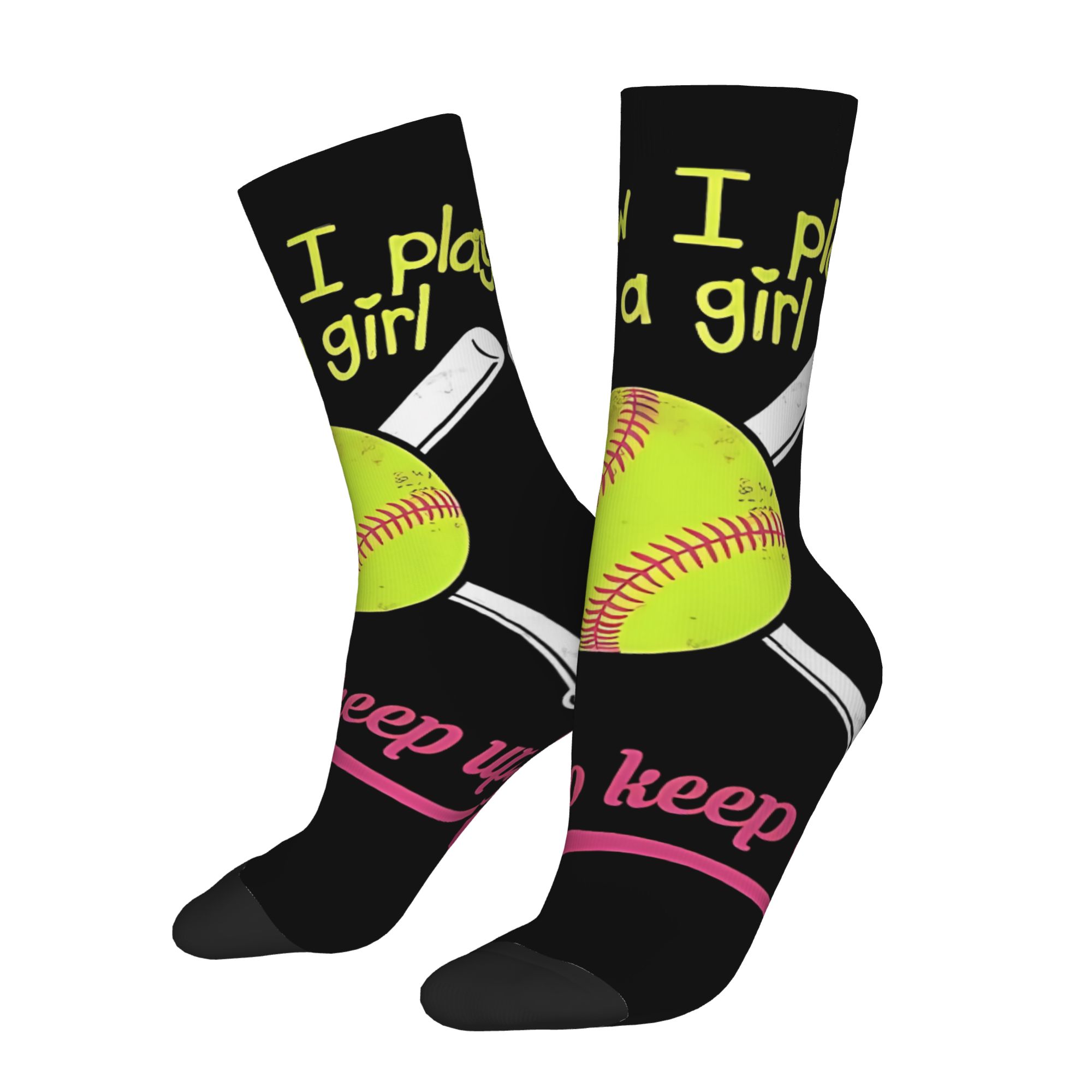 TEMU 1 Pair Hip Hop Retro Baseball I I Play Like A Try To Softball Crazy Men's Compression Socks Unisex Harajuku Pattern Printed Funny Novelty Sock