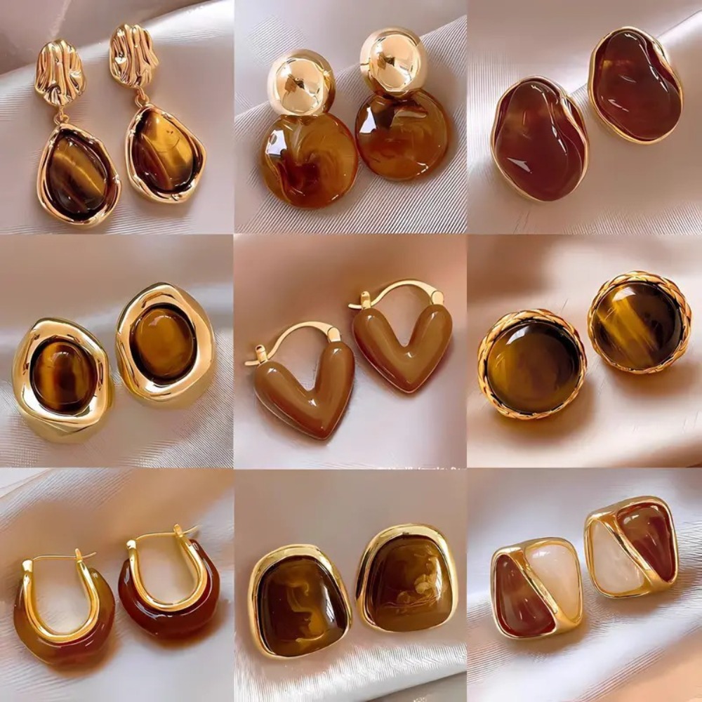 TEMU 9 Pairs Of Malaite Earrings, Light Luxury High-end Eye Stud Earrings, Women's Ins-style Niche Versatile Earrings, Suitable For Daily Wear,