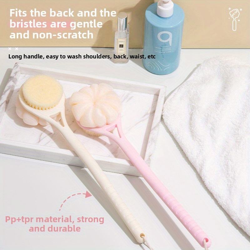 pink long handled bath brush for   featuring an extra long handle for back cleaning soft bristles for gentle exfoliation rich lathering capabilities and an easier bathing experience Product details 0