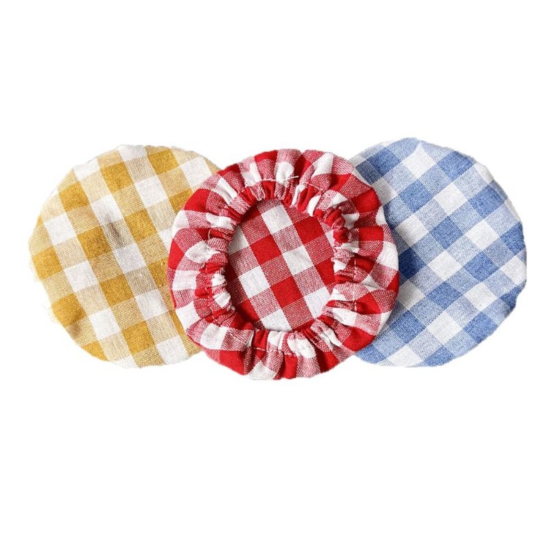 TEMU Lot de 3 housses en tissu pour bocal, couvercle en tissu à carreaux pour boîte de , housse élastique en tissu eau de Javel, couvercle