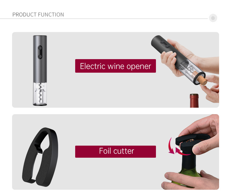 automatic electric wine bottle opener set by featuring a battery operated corkscrew a stopper foil cutter wine pourer and storage base parties and suitable for home kitchen and restaurant use Product details 8