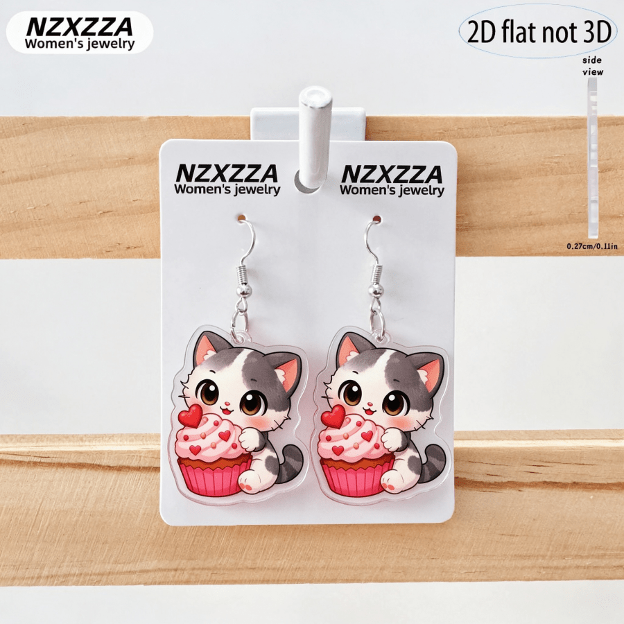 6 Pairs Cute Cat Dangle Earrings Set