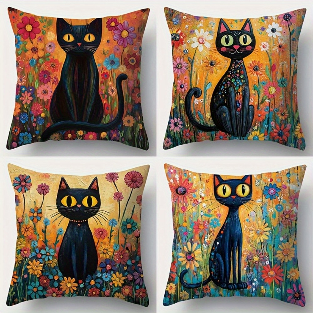 4pcs of   style pillowcase design printed pattern zipper pillowcase double sided polyester printed pattern zipper closed home decoration living room bedroom and sofa home decoration not included in the pillow Product details 0