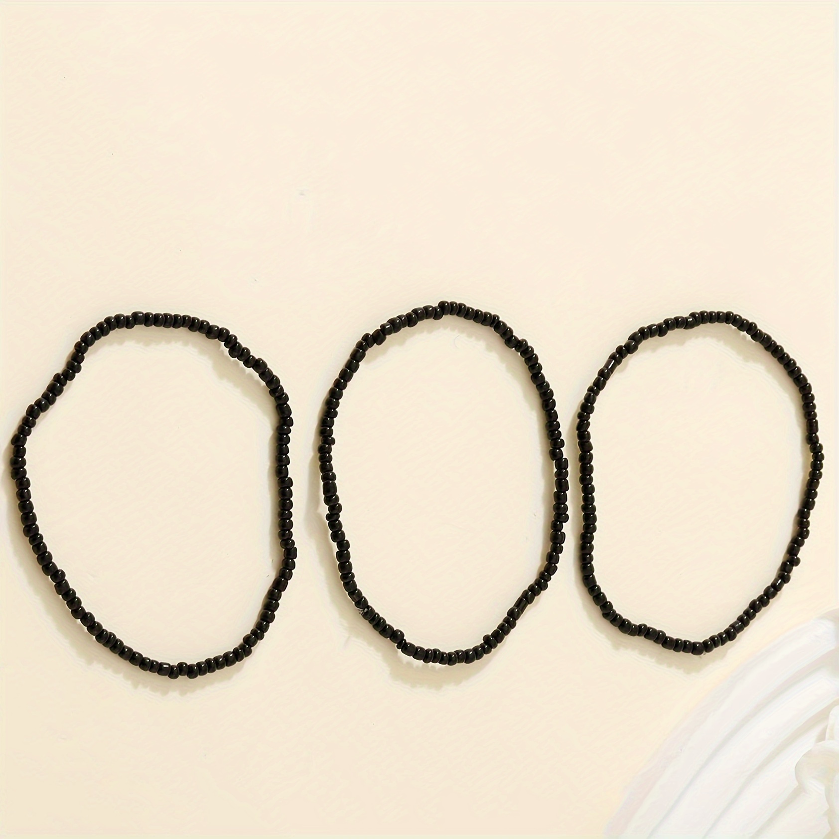3pc Bohemian Layered Solid Black Bead Ankle Bracelet Set for Women