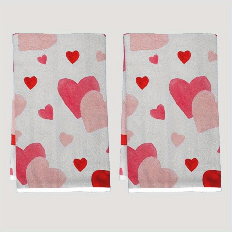 

2-pack Super Soft Polyester Heart Pattern Bathroom Towels - Modern Woven Oblong Hand Towels For Bathroom, Kitchen, Hotel, Restaurant - Machine Washable, Decorative Valentine's Day Gift Idea