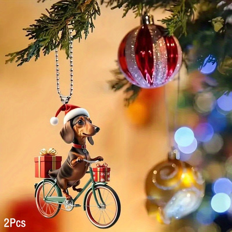 

2pcs Christmas Cycling Hanging , Christmas Tree Pendant, Gift Boxes Dog Keychain, Car Pendant Decoration, Keyring
