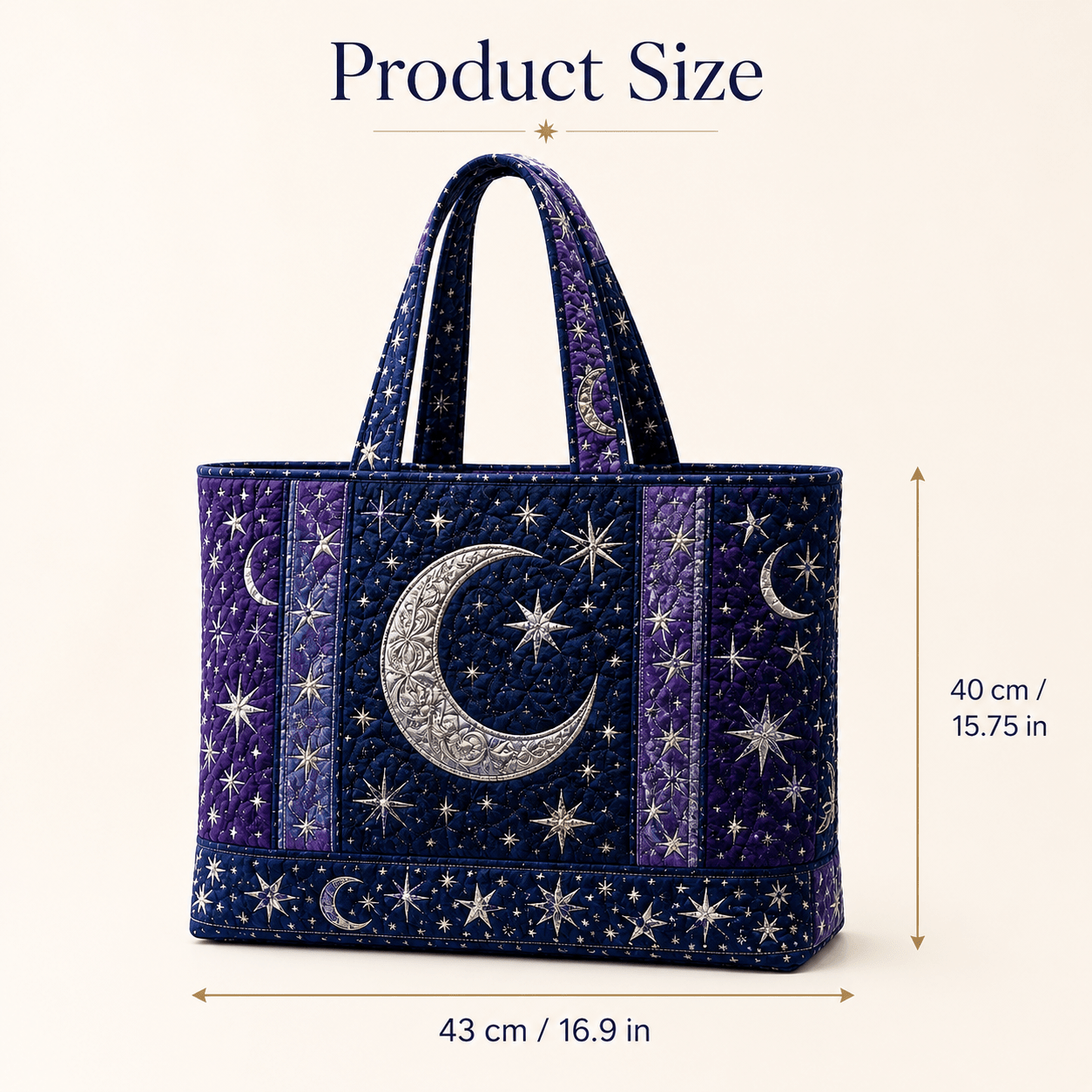 Image of 17 X 15 Inches Quilted Tote Bag For Women, Purple-blue Starry Sky Silvery Visual, Soft Handle Shoulder Bag, Large Capacity For School Work Daily Use Weekend Gym Bag