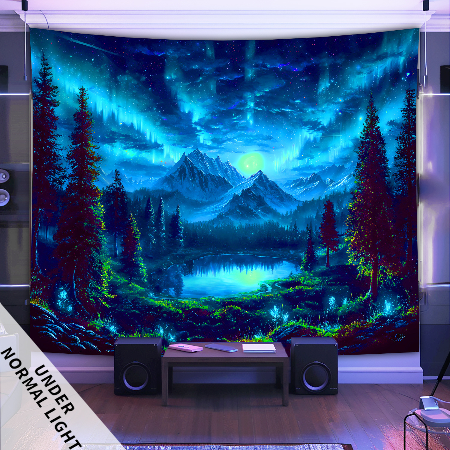 Fluorescent Uv Light Starry Sky Landscape Tapestry Wall Decor_voghion.com